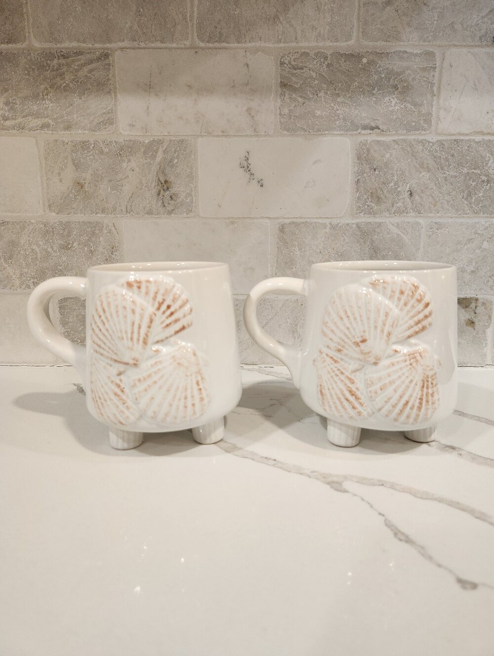 Pair Of Shell Raised Coastal Mugs